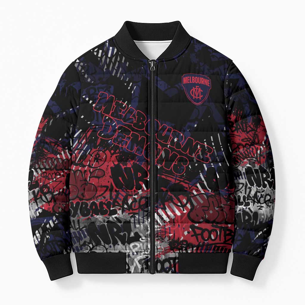 Melbourne Demons Bomber Puffer Jacket Urban Graffiti Street Art - Bold Abstract Spray Paint