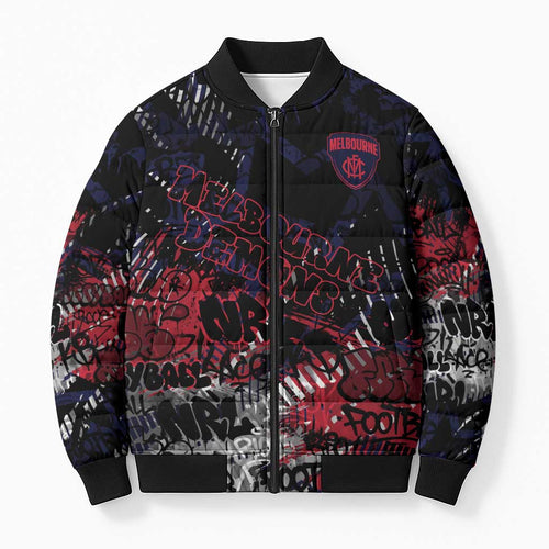 Melbourne Demons Bomber Puffer Jacket Urban Graffiti Street Art - Bold Abstract Spray Paint