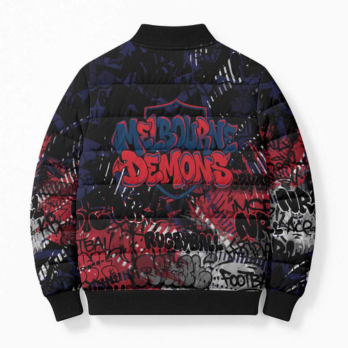 Melbourne Demons Bomber Puffer Jacket Urban Graffiti Street Art - Bold Abstract Spray Paint