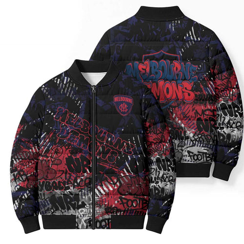 Melbourne Demons Bomber Puffer Jacket Urban Graffiti Street Art - Bold Abstract Spray Paint