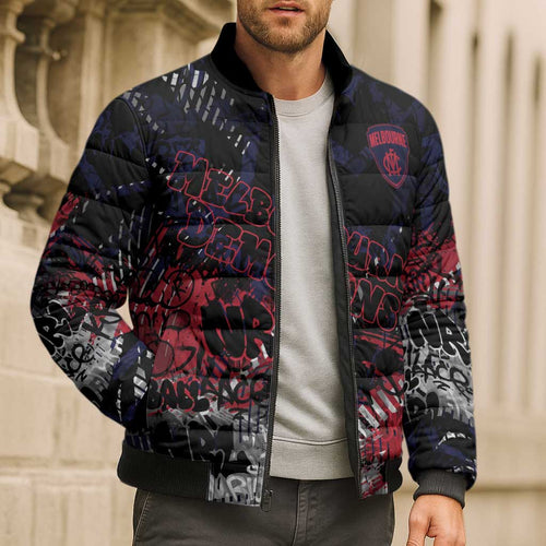 Melbourne Demons Bomber Puffer Jacket Urban Graffiti Street Art - Bold Abstract Spray Paint