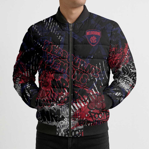 Melbourne Demons Bomber Puffer Jacket Urban Graffiti Street Art - Bold Abstract Spray Paint