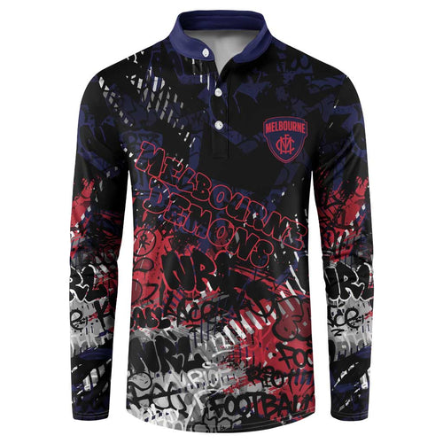 Melbourne Demons Button Sweatshirt Urban Graffiti Street Art - Bold Abstract Spray Paint