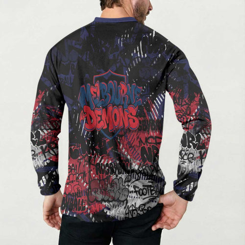 Melbourne Demons Button Sweatshirt Urban Graffiti Street Art - Bold Abstract Spray Paint
