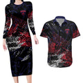 Melbourne Demons Couples Matching Long Sleeve Bodycon Dress and Hawaiian Shirt Urban Graffiti Street Art - Bold Abstract Spray Paint
