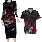 Melbourne Demons Couples Matching Long Sleeve Bodycon Dress and Hawaiian Shirt Urban Graffiti Street Art - Bold Abstract Spray Paint