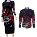 Melbourne Demons Couples Matching Long Sleeve Bodycon Dress and Long Sleeve Button Shirt Urban Graffiti Street Art - Bold Abstract Spray Paint