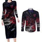 Melbourne Demons Couples Matching Long Sleeve Bodycon Dress and Long Sleeve Button Shirt Urban Graffiti Street Art - Bold Abstract Spray Paint