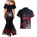 Melbourne Demons Couples Matching Mermaid Dress and Hawaiian Shirt Urban Graffiti Street Art - Bold Abstract Spray Paint