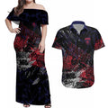 Melbourne Demons Couples Matching Off Shoulder Maxi Dress and Hawaiian Shirt Urban Graffiti Street Art - Bold Abstract Spray Paint