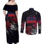 Melbourne Demons Couples Matching Off Shoulder Maxi Dress and Long Sleeve Button Shirt Urban Graffiti Street Art - Bold Abstract Spray Paint