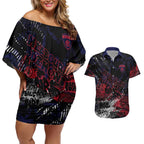 Melbourne Demons Couples Matching Off Shoulder Short Dress and Hawaiian Shirt Urban Graffiti Street Art - Bold Abstract Spray Paint
