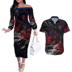 Melbourne Demons Couples Matching Off The Shoulder Long Sleeve Dress and Hawaiian Shirt Urban Graffiti Street Art - Bold Abstract Spray Paint