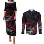 Melbourne Demons Couples Matching Puletasi and Long Sleeve Button Shirt Urban Graffiti Street Art - Bold Abstract Spray Paint