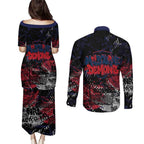 Melbourne Demons Couples Matching Puletasi and Long Sleeve Button Shirt Urban Graffiti Street Art - Bold Abstract Spray Paint