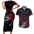 Melbourne Demons Couples Matching Short Sleeve Bodycon Dress and Hawaiian Shirt Urban Graffiti Street Art - Bold Abstract Spray Paint