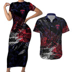 Melbourne Demons Couples Matching Short Sleeve Bodycon Dress and Hawaiian Shirt Urban Graffiti Street Art - Bold Abstract Spray Paint