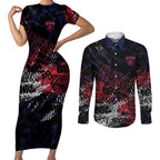 Melbourne Demons Couples Matching Short Sleeve Bodycon Dress and Long Sleeve Button Shirt Urban Graffiti Street Art - Bold Abstract Spray Paint