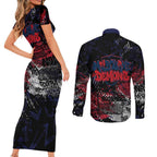 Melbourne Demons Couples Matching Short Sleeve Bodycon Dress and Long Sleeve Button Shirt Urban Graffiti Street Art - Bold Abstract Spray Paint
