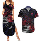 Melbourne Demons Couples Matching Summer Maxi Dress and Hawaiian Shirt Urban Graffiti Street Art - Bold Abstract Spray Paint