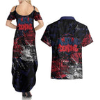 Melbourne Demons Couples Matching Summer Maxi Dress and Hawaiian Shirt Urban Graffiti Street Art - Bold Abstract Spray Paint