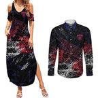 Melbourne Demons Couples Matching Summer Maxi Dress and Long Sleeve Button Shirt Urban Graffiti Street Art - Bold Abstract Spray Paint