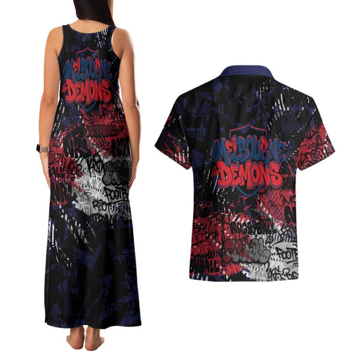 Melbourne Demons Couples Matching Tank Maxi Dress and Hawaiian Shirt Urban Graffiti Street Art - Bold Abstract Spray Paint