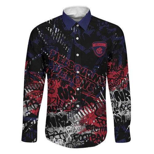 Melbourne Demons Family Matching Long Sleeve Bodycon Dress and Hawaiian Shirt Urban Graffiti Street Art - Bold Abstract Spray Paint