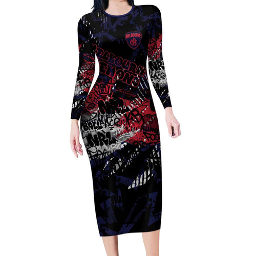 Melbourne Demons Family Matching Long Sleeve Bodycon Dress and Hawaiian Shirt Urban Graffiti Street Art - Bold Abstract Spray Paint