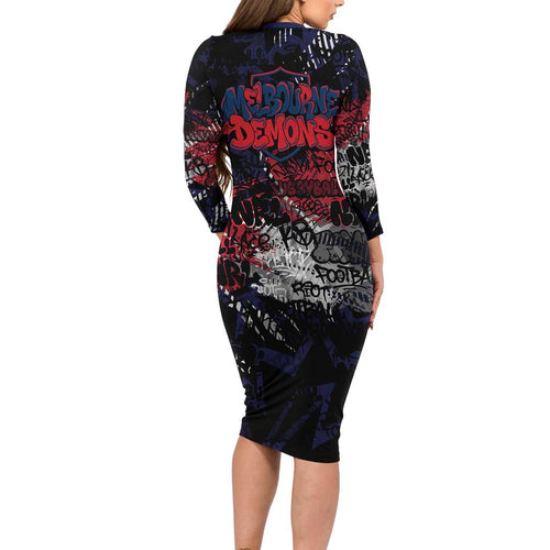 Melbourne Demons Family Matching Long Sleeve Bodycon Dress and Hawaiian Shirt Urban Graffiti Street Art - Bold Abstract Spray Paint