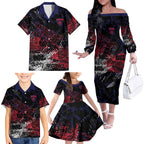 Melbourne Demons Family Matching Off The Shoulder Long Sleeve Dress and Hawaiian Shirt Urban Graffiti Street Art - Bold Abstract Spray Paint