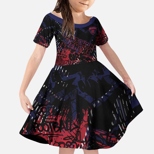 Melbourne Demons Family Matching Off The Shoulder Long Sleeve Dress and Hawaiian Shirt Urban Graffiti Street Art - Bold Abstract Spray Paint