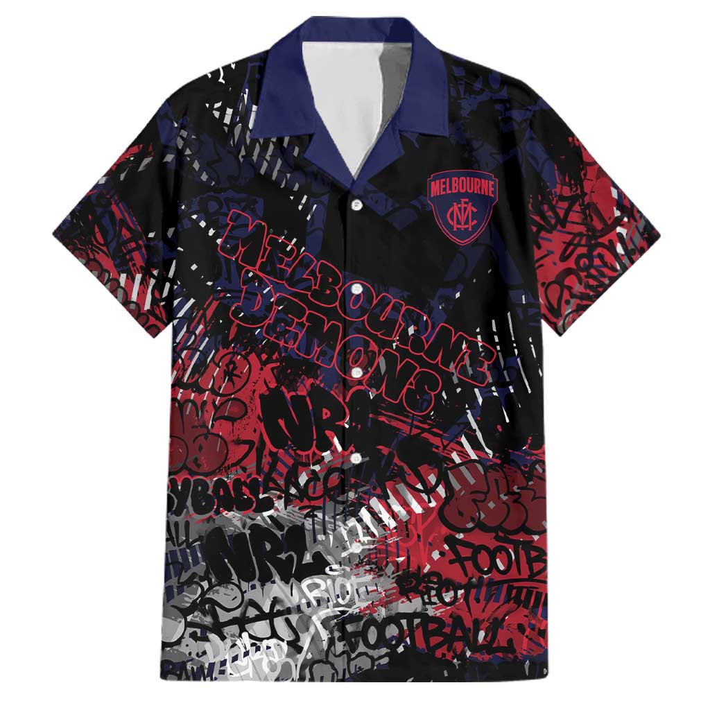 Melbourne Demons Family Matching Off The Shoulder Long Sleeve Dress and Hawaiian Shirt Urban Graffiti Street Art - Bold Abstract Spray Paint