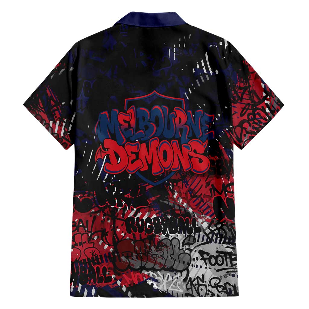 Melbourne Demons Family Matching Off The Shoulder Long Sleeve Dress and Hawaiian Shirt Urban Graffiti Street Art - Bold Abstract Spray Paint