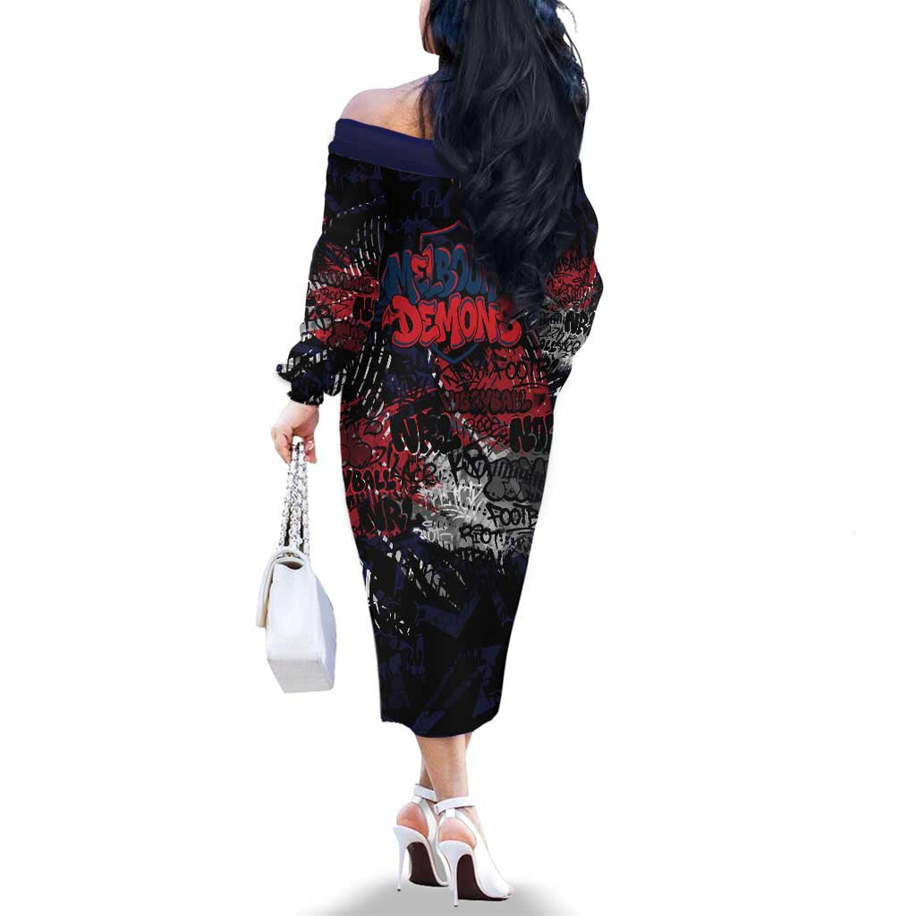 Melbourne Demons Family Matching Off The Shoulder Long Sleeve Dress and Hawaiian Shirt Urban Graffiti Street Art - Bold Abstract Spray Paint