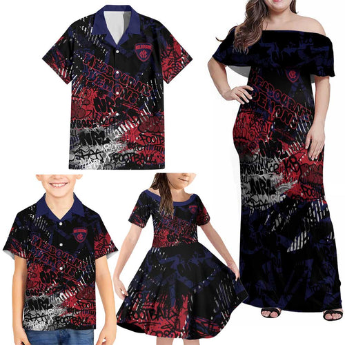 Melbourne Demons Family Matching Off Shoulder Maxi Dress and Hawaiian Shirt Urban Graffiti Street Art - Bold Abstract Spray Paint