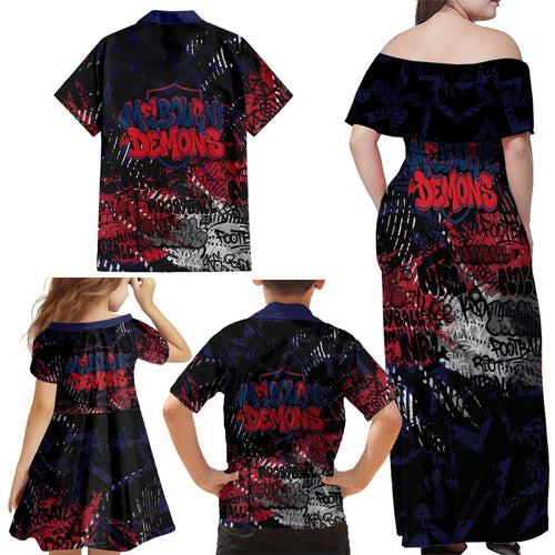 Melbourne Demons Family Matching Off Shoulder Maxi Dress and Hawaiian Shirt Urban Graffiti Street Art - Bold Abstract Spray Paint