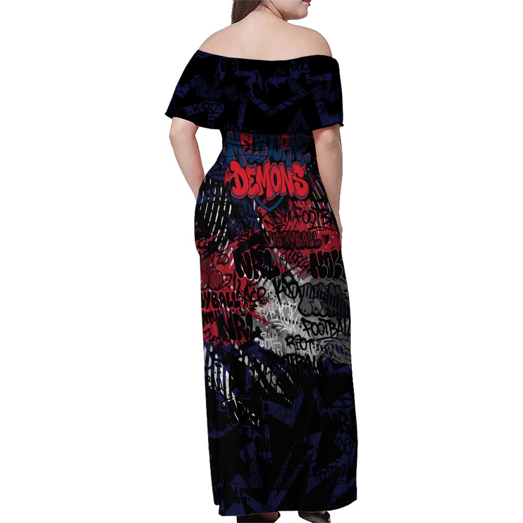 Melbourne Demons Family Matching Off Shoulder Maxi Dress and Hawaiian Shirt Urban Graffiti Street Art - Bold Abstract Spray Paint