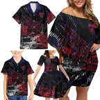 Melbourne Demons Family Matching Off Shoulder Short Dress and Hawaiian Shirt Urban Graffiti Street Art - Bold Abstract Spray Paint