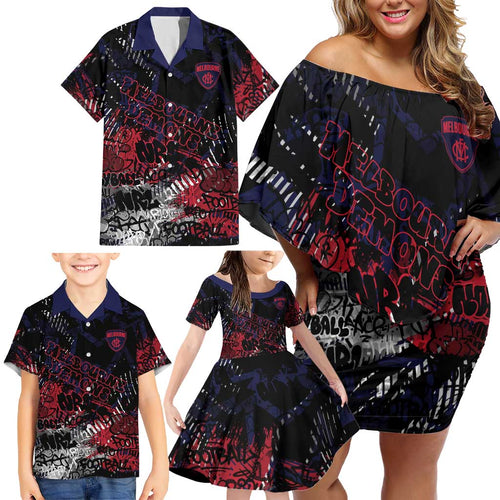 Melbourne Demons Family Matching Off Shoulder Short Dress and Hawaiian Shirt Urban Graffiti Street Art - Bold Abstract Spray Paint