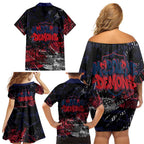 Melbourne Demons Family Matching Off Shoulder Short Dress and Hawaiian Shirt Urban Graffiti Street Art - Bold Abstract Spray Paint