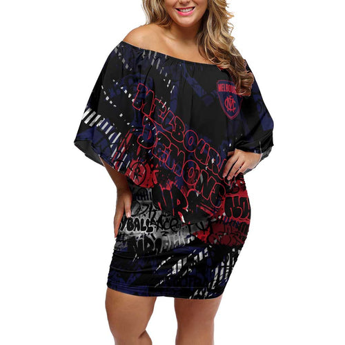 Melbourne Demons Family Matching Off Shoulder Short Dress and Hawaiian Shirt Urban Graffiti Street Art - Bold Abstract Spray Paint
