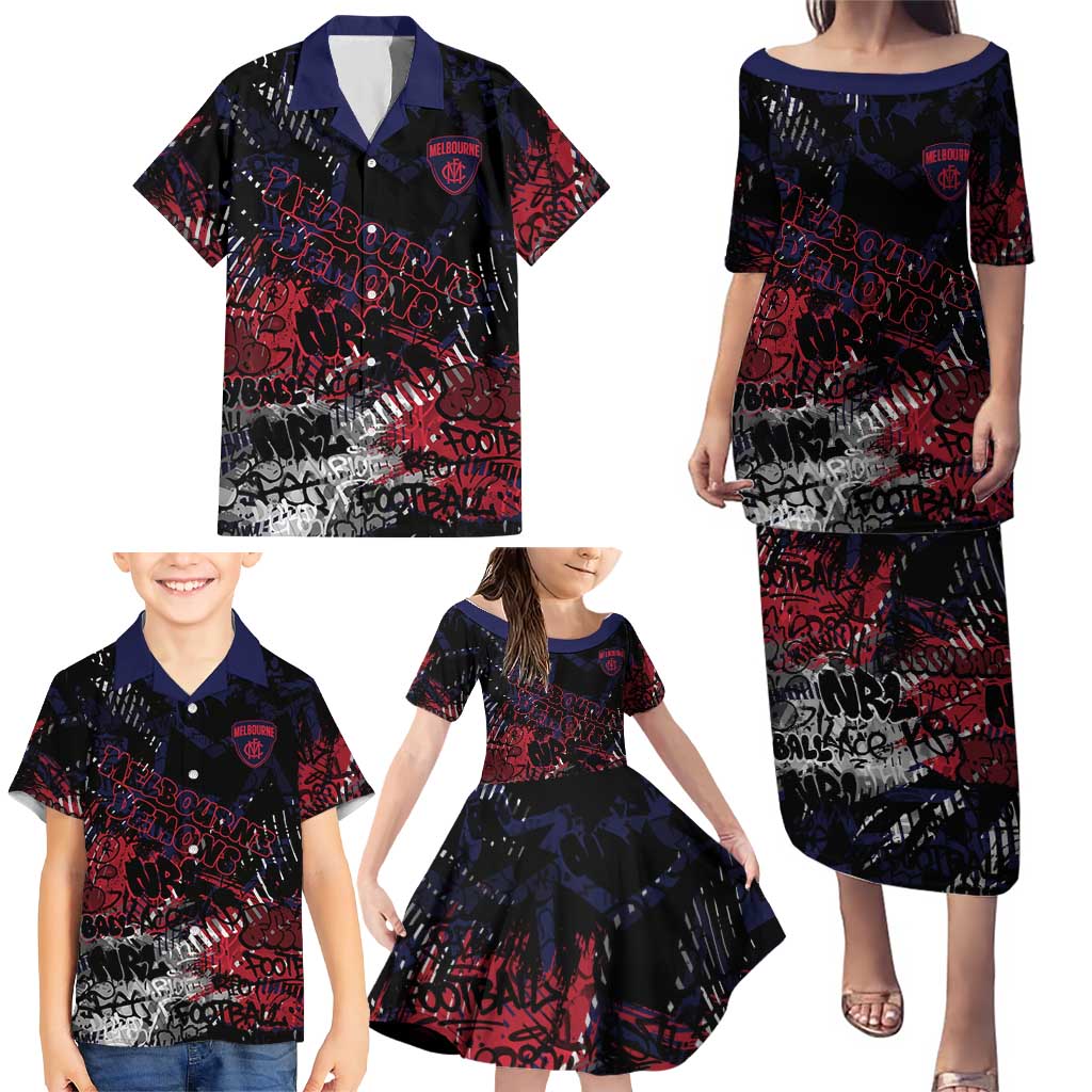 Melbourne Demons Family Matching Puletasi and Hawaiian Shirt Urban Graffiti Street Art - Bold Abstract Spray Paint