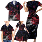 Melbourne Demons Family Matching Short Sleeve Bodycon Dress and Hawaiian Shirt Urban Graffiti Street Art - Bold Abstract Spray Paint