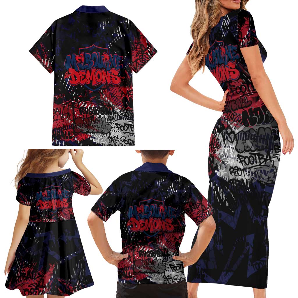 Melbourne Demons Family Matching Short Sleeve Bodycon Dress and Hawaiian Shirt Urban Graffiti Street Art - Bold Abstract Spray Paint