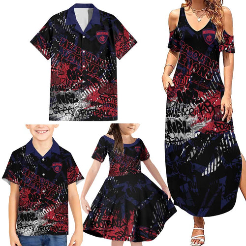 Melbourne Demons Family Matching Summer Maxi Dress and Hawaiian Shirt Urban Graffiti Street Art - Bold Abstract Spray Paint