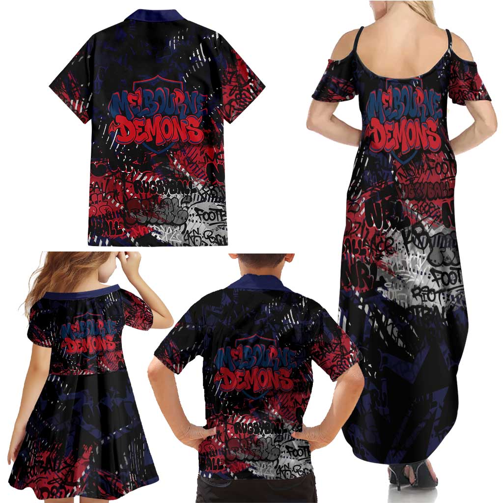 Melbourne Demons Family Matching Summer Maxi Dress and Hawaiian Shirt Urban Graffiti Street Art - Bold Abstract Spray Paint