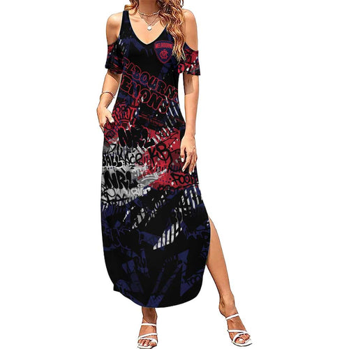 Melbourne Demons Family Matching Summer Maxi Dress and Hawaiian Shirt Urban Graffiti Street Art - Bold Abstract Spray Paint