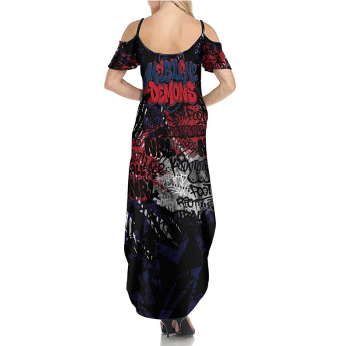 Melbourne Demons Family Matching Summer Maxi Dress and Hawaiian Shirt Urban Graffiti Street Art - Bold Abstract Spray Paint