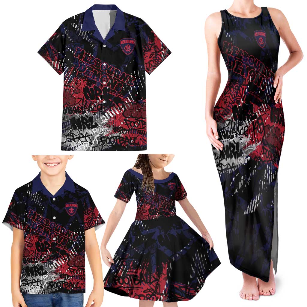 Melbourne Demons Family Matching Tank Maxi Dress and Hawaiian Shirt Urban Graffiti Street Art - Bold Abstract Spray Paint